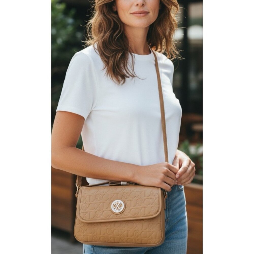 CXL Christian Lacroix Clara Embossed Logo Shoulder Bag Toffee NWT
